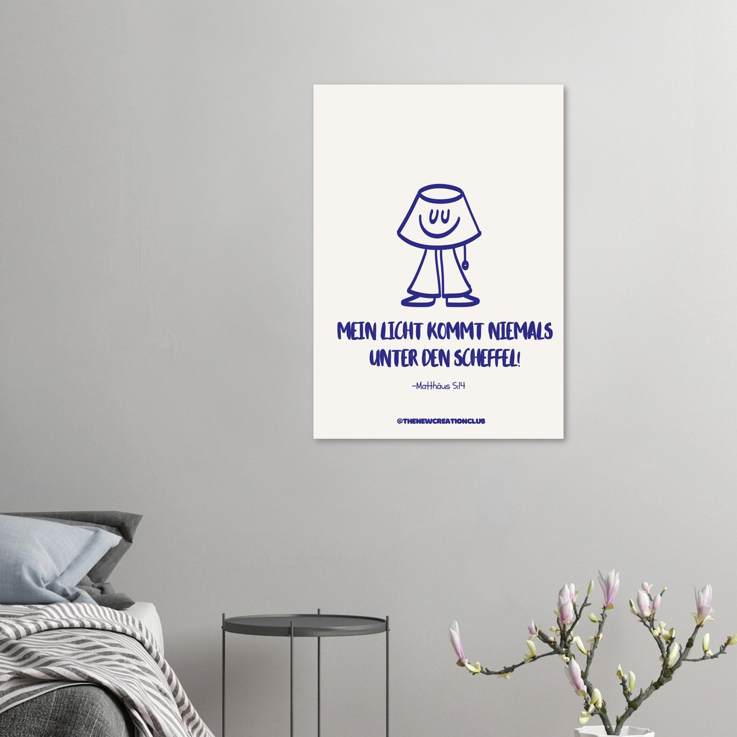 Christian poster: 'My light never comes under a bushel' – Modern design in beige and blue