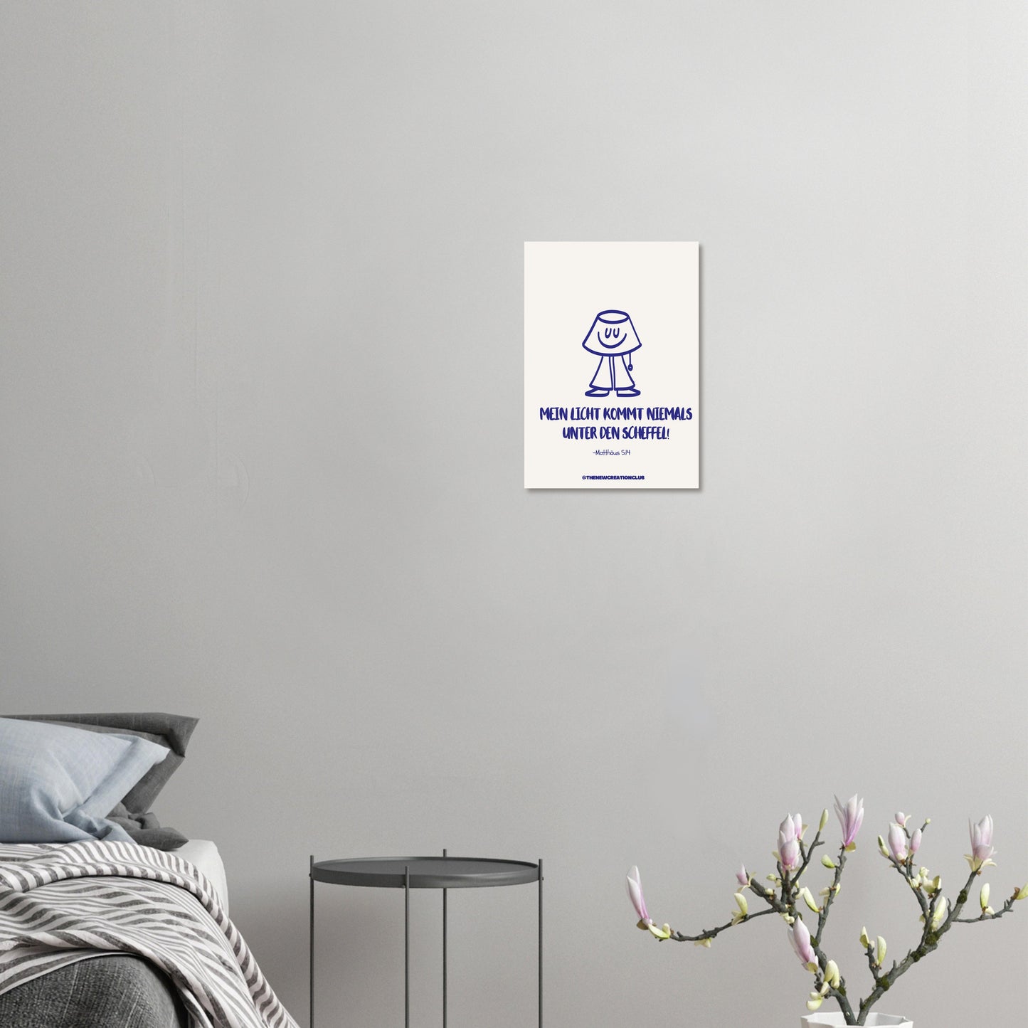 Christian poster: 'My light never comes under a bushel' – Modern design in beige and blue