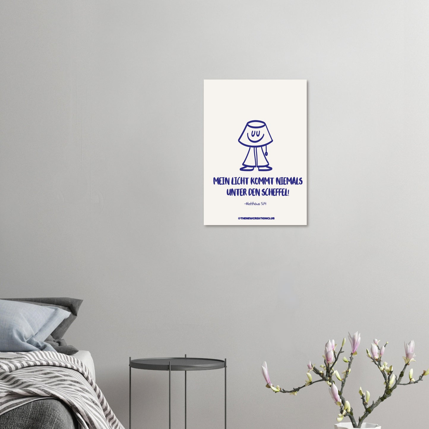 Christian poster: 'My light never comes under a bushel' – Modern design in beige and blue
