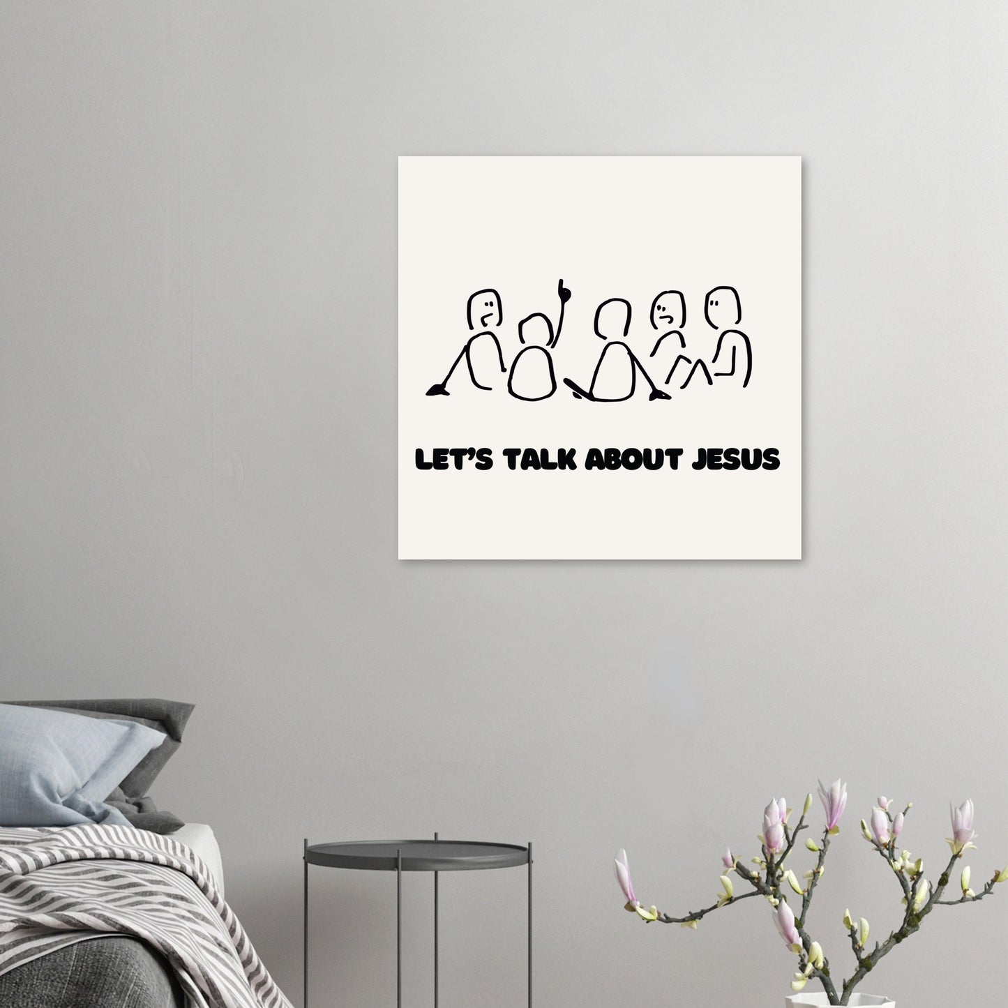 Christian Poster 'Let's Talk About Jesus' – Modern Minimalist Design in Black and White