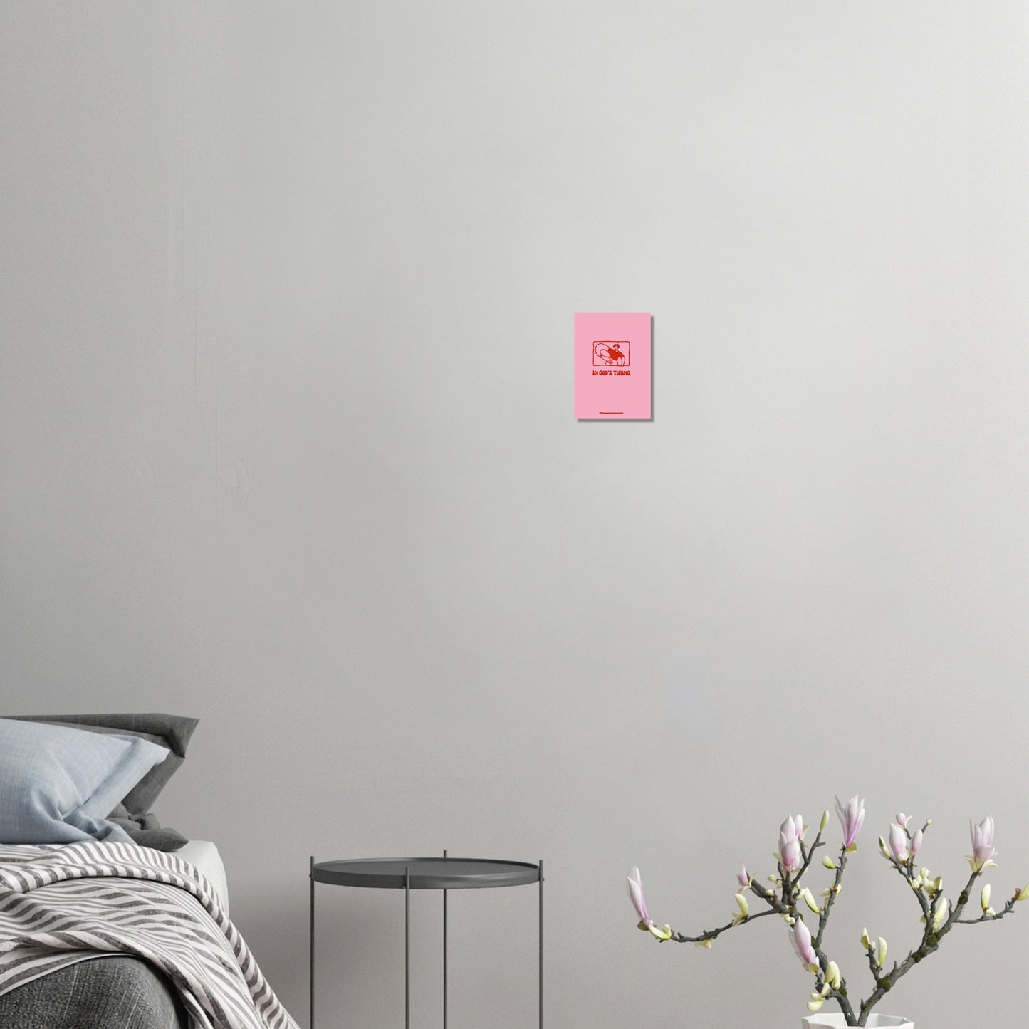 Christian poster 'In God's Timing' – Modern design in pink and red