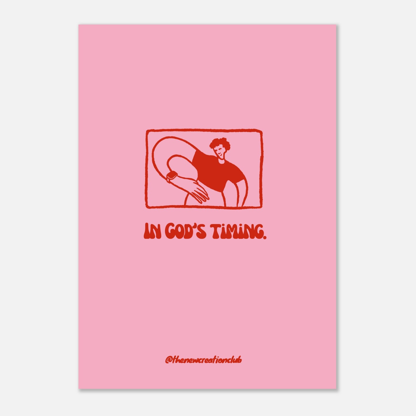 Christian poster 'In God's Timing' – Modern design in pink and red